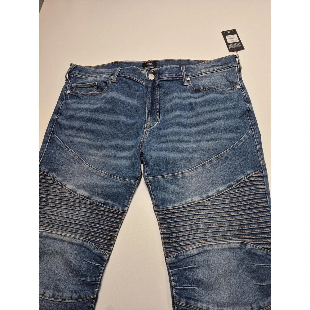 True Religion Rocco Moto Skinny Jeans Mens 44x32 Medium Wash Blue Distressed NWT